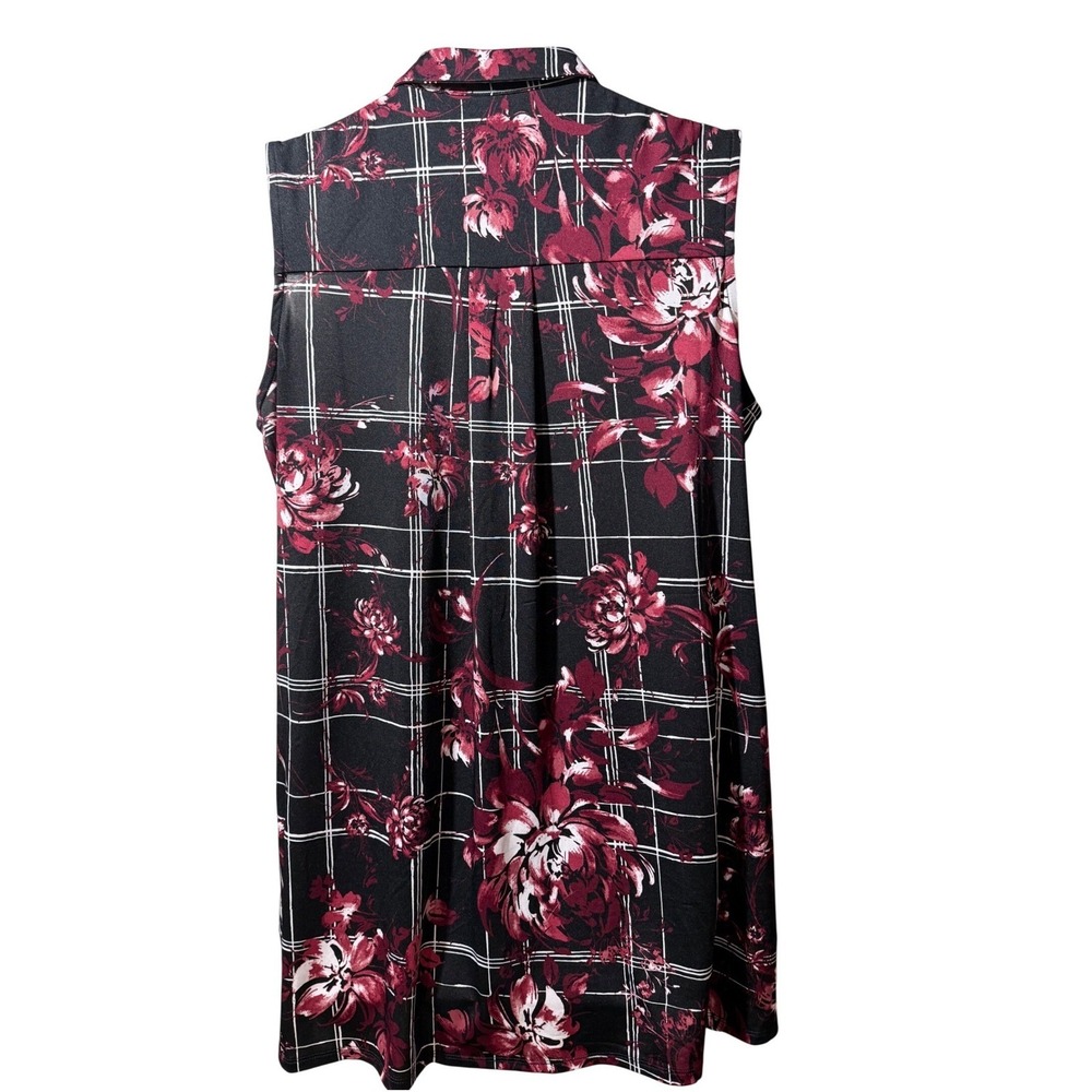Avenue Women 14/16 Burgundy Floral Plaid Sleeveless Button Down Tunic‎ Top NWOT - Picture 4 of 13